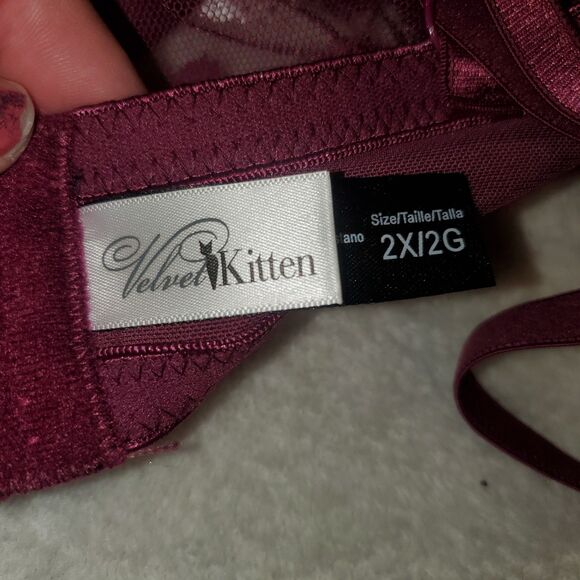 NWT VELVET KITTEN Babydoll nightgown Sz 2XL. Plus Size. Deep Plum/Purple. Bra - Picture 6 of 7
